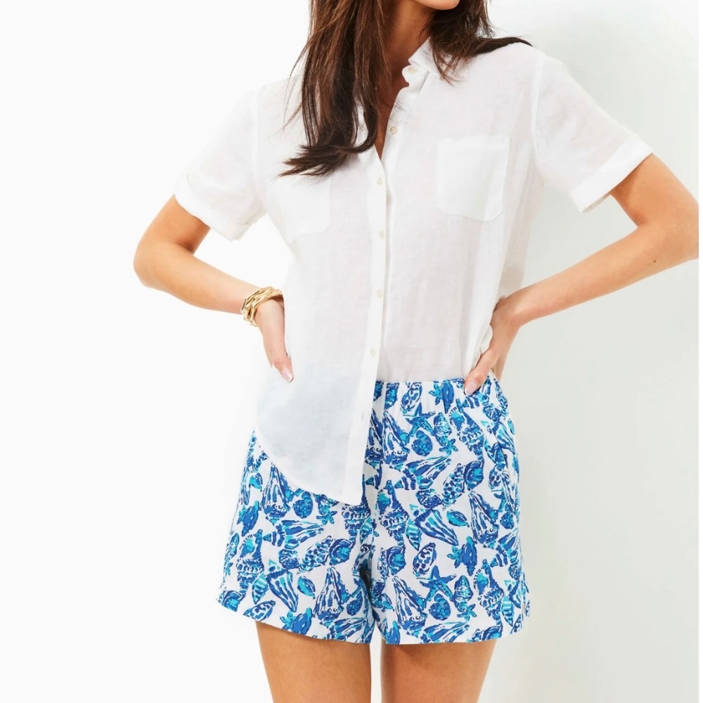 NWT Lilly Pulitzer Lilo Linen Short Shell Collector Medium